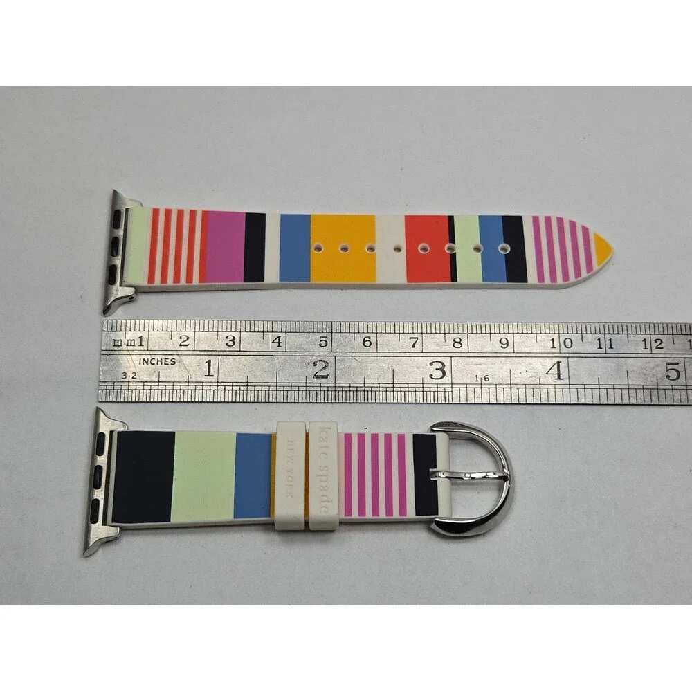 Kate Spade New York Apple Watch Band 38 40 41mm Multicolor Stripe Silicone Strap - Picture 6 of 8